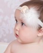 Ivory satin rose with marabou feather and rhinestone flower