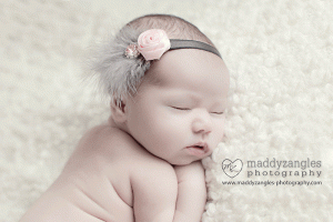 Pink satin rose with grey marabou feather and rhinestone