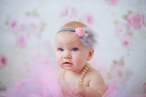 Pink satin rose with grey marabou feather and rhinestone