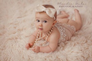 Gold and ivory lace bow with pearl headband