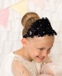 Black goose feather headband decorated with Swarovski crystals and beautiful black flower and diamante on a soft black elastic headband