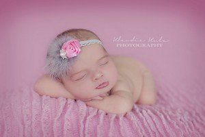 Pink rose with grey feather and stone- headband
