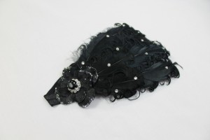 Black goose feather headband with flower and Swarovski diamante