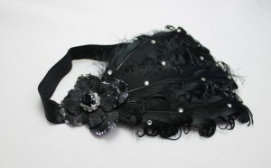 Black goose feather headband with flower and Swarovski diamante
