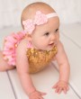 Pink rose chiffon bow decorated with a stunning rhinestone on a soft elastic headband