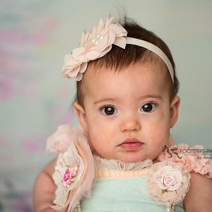 Light peach chiffon flower with rhinestone on soft elastic band