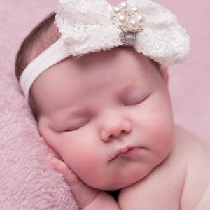 Sequin white bow with rhinestone on soft elastic