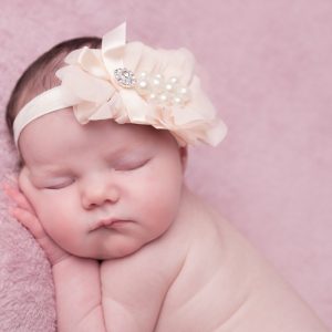 Light peach chiffon flower with rhinestone on soft elastic band