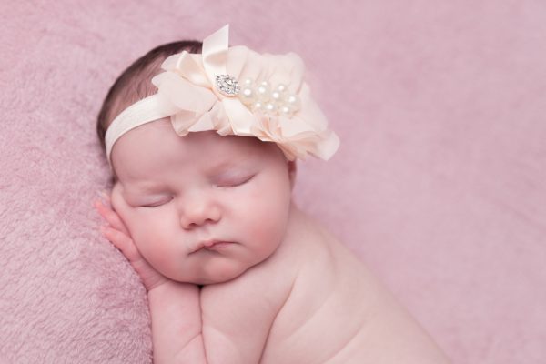 p-8150-Cute-Cute-22.jpg Light peach chiffon flower with rhinestone on soft elastic band