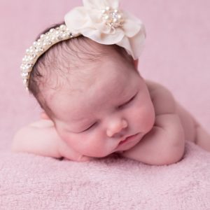 Exclusive crystal and pearl headband with chiffon flower