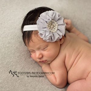 Grey round chiffon large flower with pearls and rhinestone