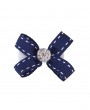 Small double navy and white bow with rhinestone