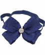 Large navy frilly double bow with rhinestone on a soft navy headband