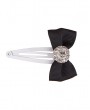 Grosgrain bow in black decorated with rhinestone on a snap clip