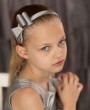 Grey satin double bow with rhinestone on alice band