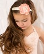 Peach satin layered flower with rhinestone on a satin alice band