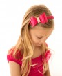 Fuchsia satin double bow with rhinestone on alice band