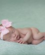 Pink double frilly bow with rhinestone on soft headband