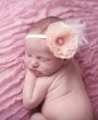 Peach flower decorated with fluffy feather and pearl on soft elastic headband
