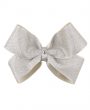 Silver satin medium double bow decorated with a Swarovski crystal