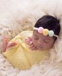 Tulle pink, yellow and mint pom poms on soft elastic headband