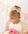 Silver glitter large bow with rhinestone on a clip