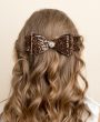 Gingerbread glitter large bow with rhinestone on a clip
