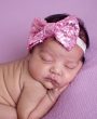 Sequin pink bow on soft elastic headband