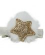 Gold glitter star on ivory pom pom on a alligator clip