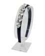 Navy satin alice band with crystal trim