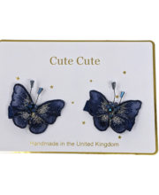 Set of two navy butterflies on clips